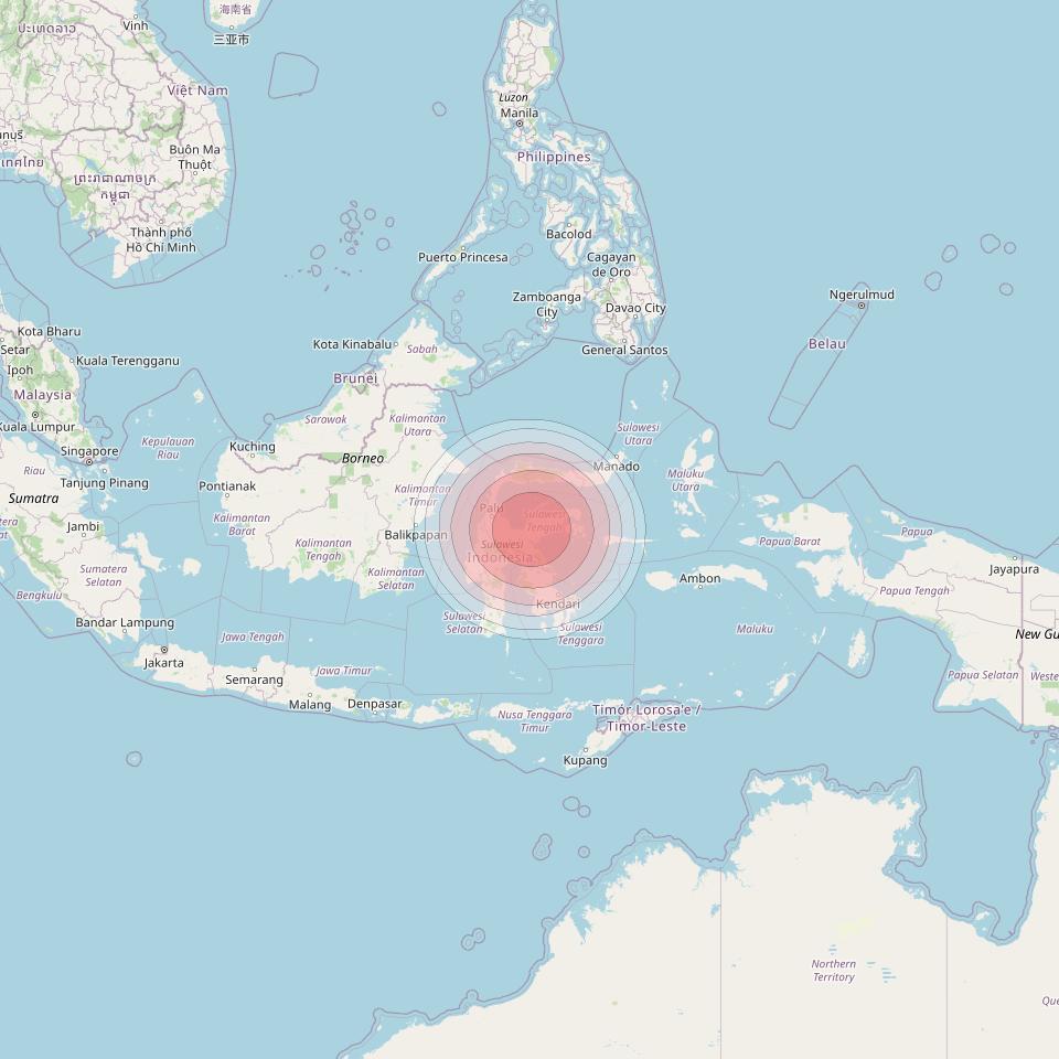 Telstar 18V at 138° E downlink Ku-band HTS06TX Spot beam coverage map