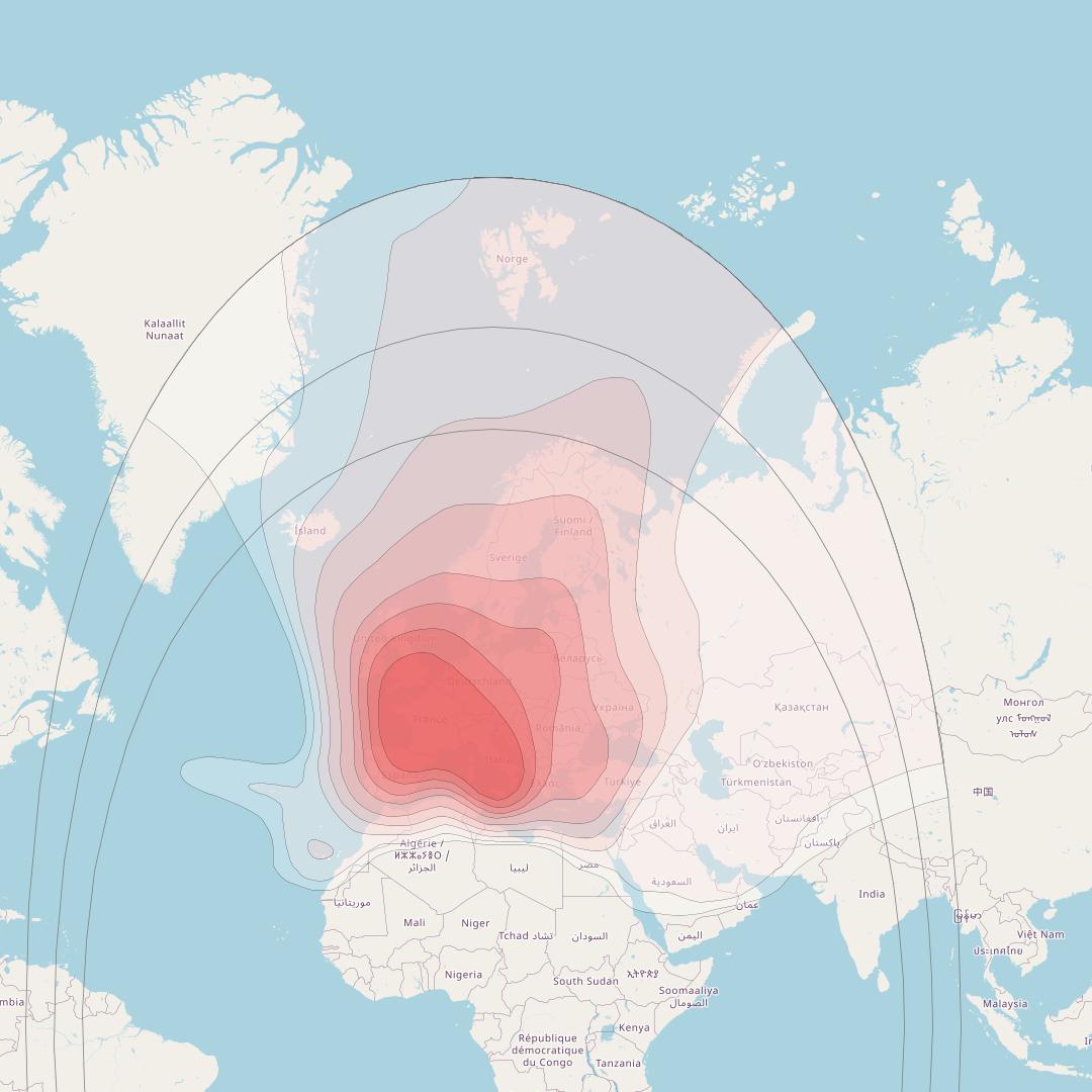 Eutelsat Hot Bird 13E at 13° E downlink Ku-band Wide beam coverage map