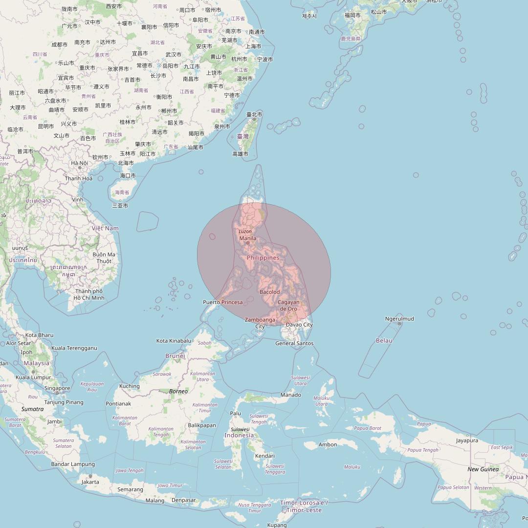 JCSat 1C at 150° E downlink Ku-band User Spot13 beam coverage map