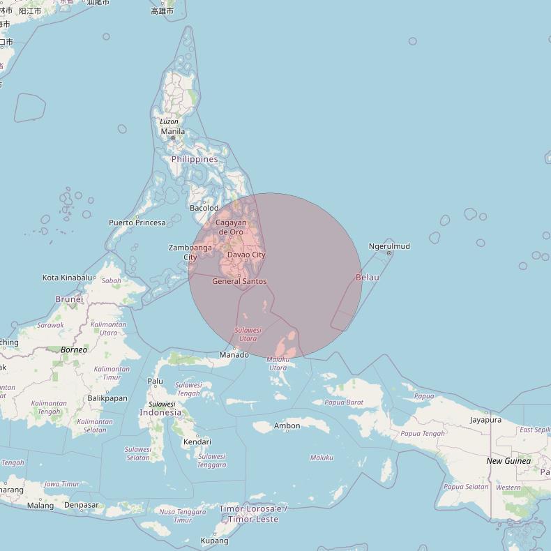 JCSat 1C at 150° E downlink Ku-band User Spot14 beam coverage map