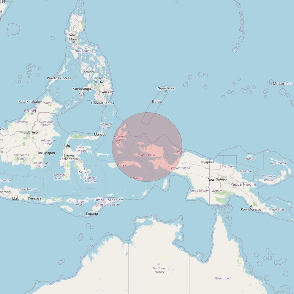 JCSat 1C at 150° E downlink Ku-band User Spot15 beam coverage map