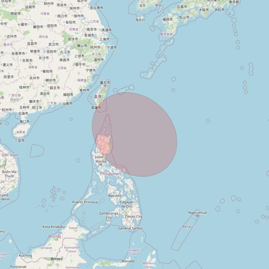 JCSat 1C at 150° E downlink Ku-band User Spot18 beam coverage map