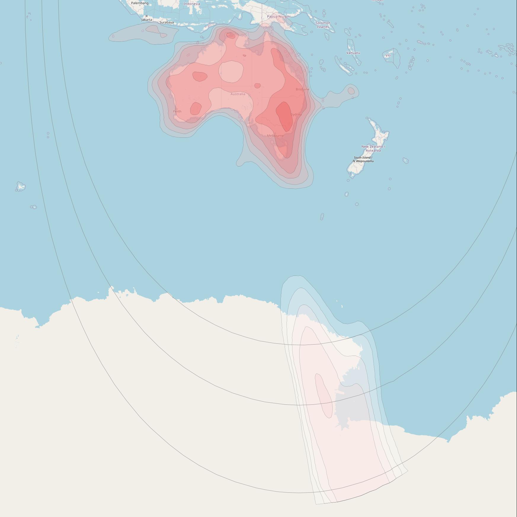 Optus D2 at 152° E downlink Ku-band FNB Beam coverage map