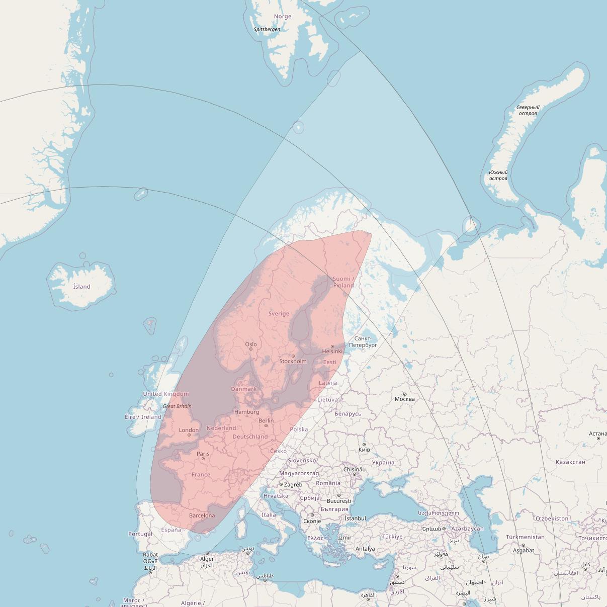 Telstar 12V at 15° W downlink Ku-band Euro Spot 2 beam coverage map