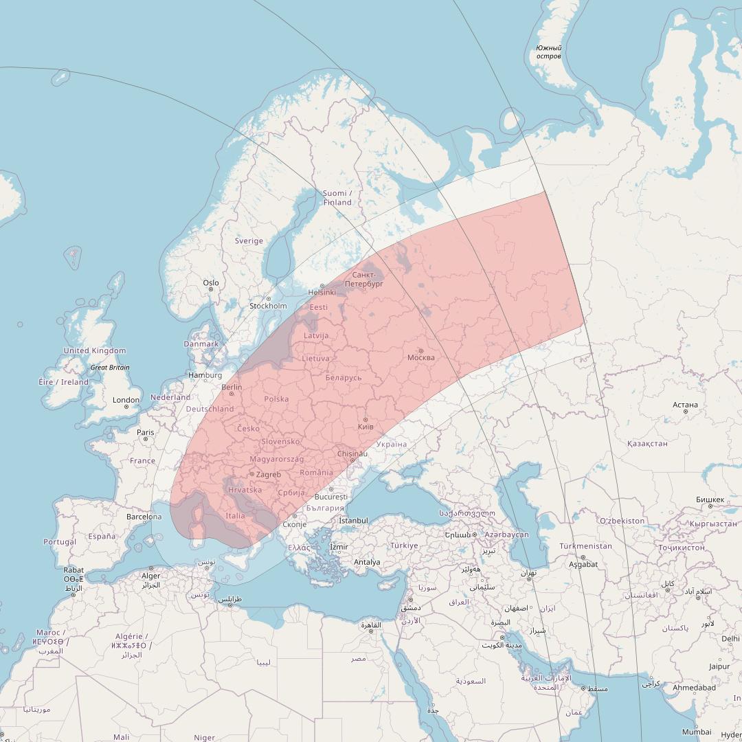 Telstar 12V at 15° W downlink Ku-band Euro Spot 3 beam coverage map