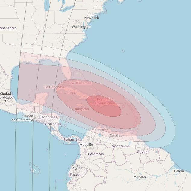 Telstar 12V at 15° W downlink Ku-band Caribbean beam coverage map