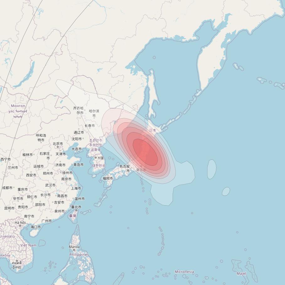 Horizons 3E at 169° E downlink Ku-band Spot S2 beam coverage map