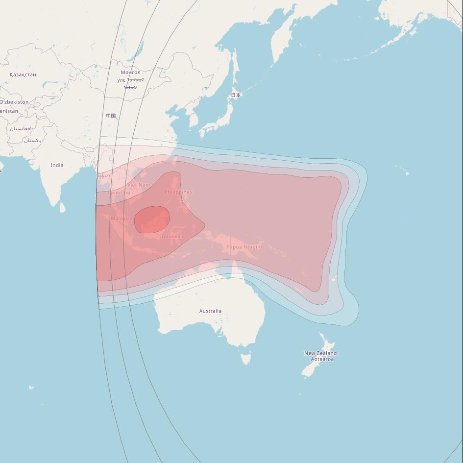 Eutelsat 174A at 174° E downlink Ku-band South West Pacific beam coverage map