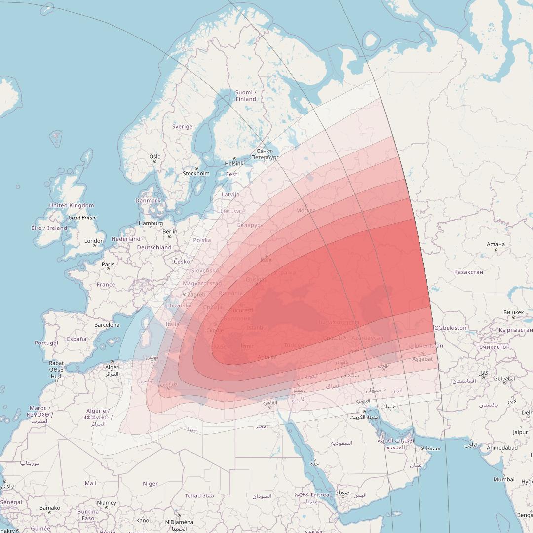 Intelsat 37e at 18° W downlink Ku-band Spot06 User beam coverage map