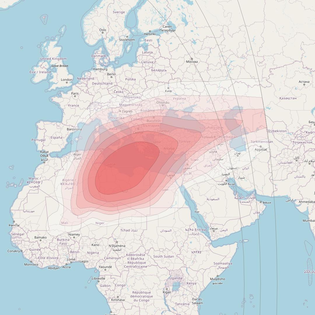 Intelsat 37e at 18° W downlink Ku-band Spot09 User beam coverage map