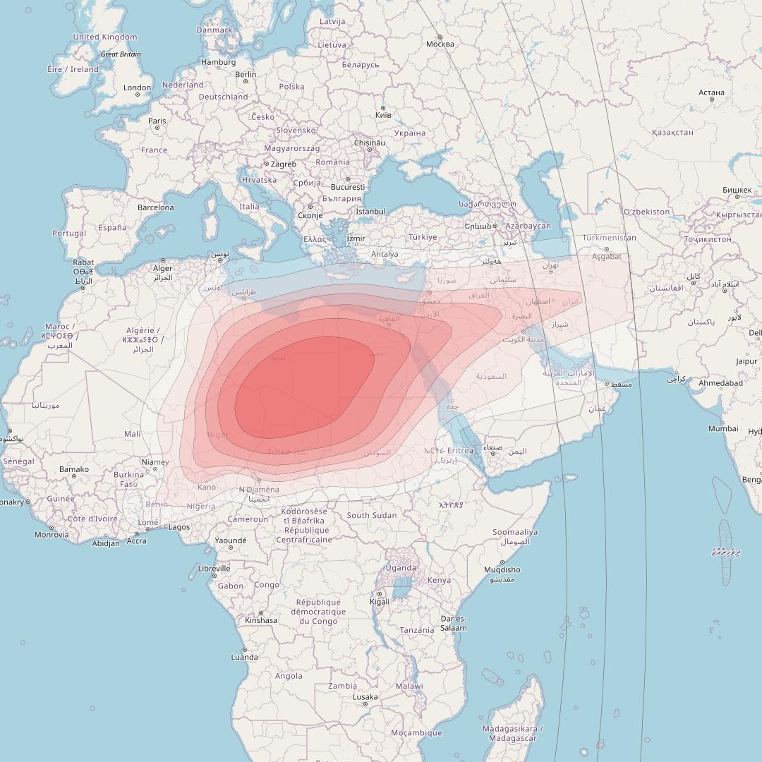 Intelsat 37e at 18° W downlink Ku-band Spot14 User beam coverage map