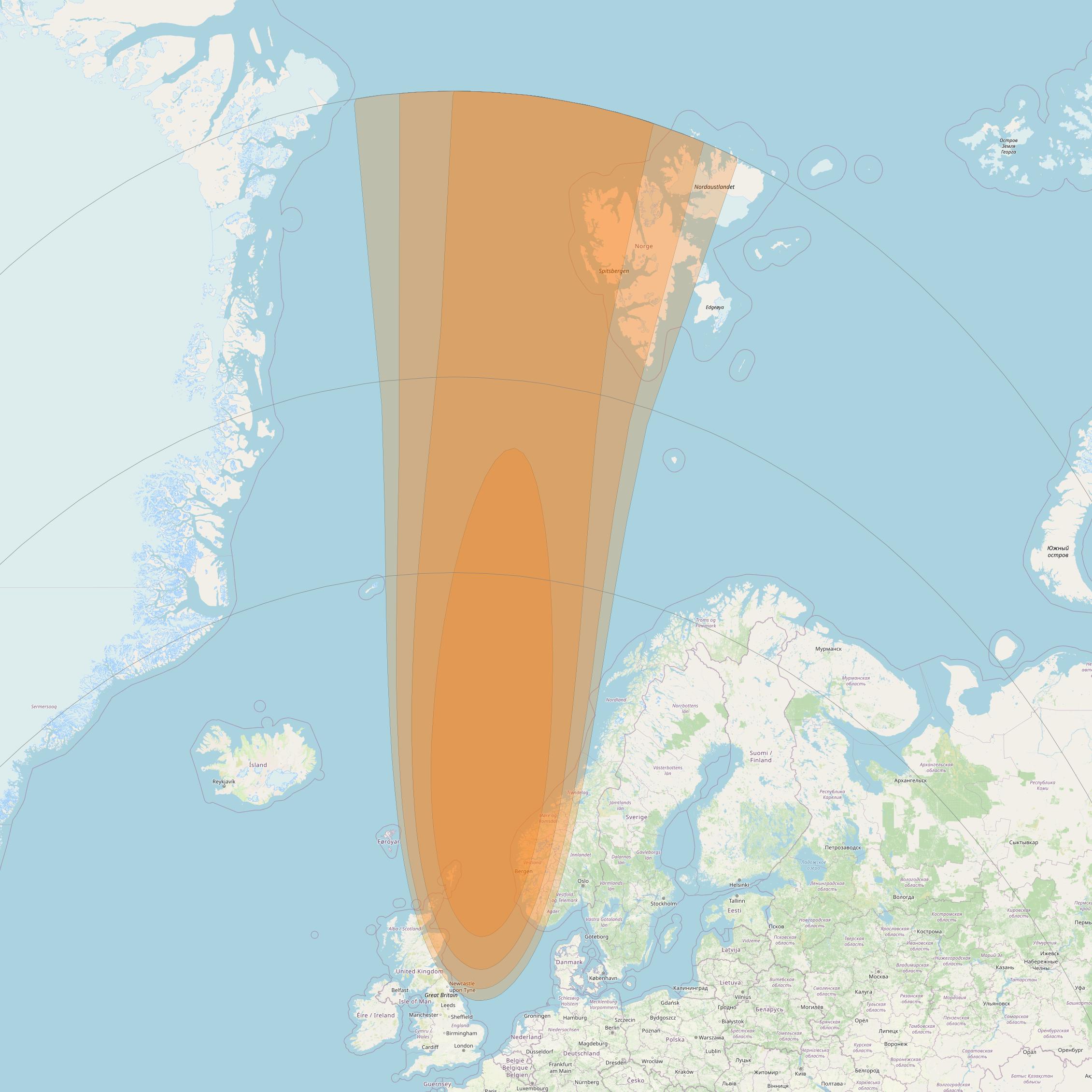 Thor 7 at 1° W downlink Ka-band Spot 03 beam coverage map