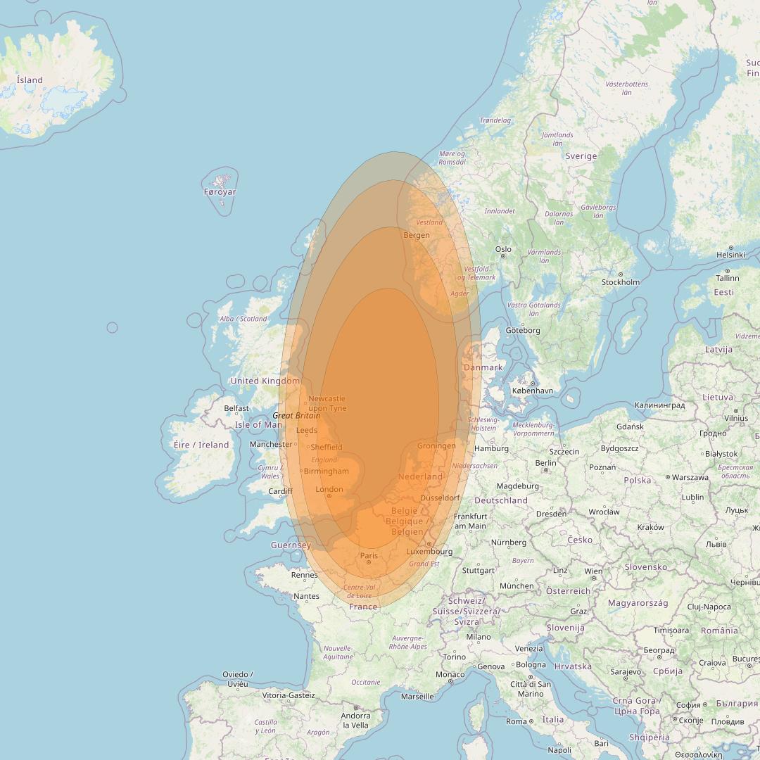 Thor 7 at 1° W downlink Ka-band Spot 04 beam coverage map