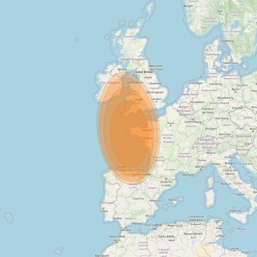 Thor 7 at 1° W downlink Ka-band Spot 06 beam coverage map