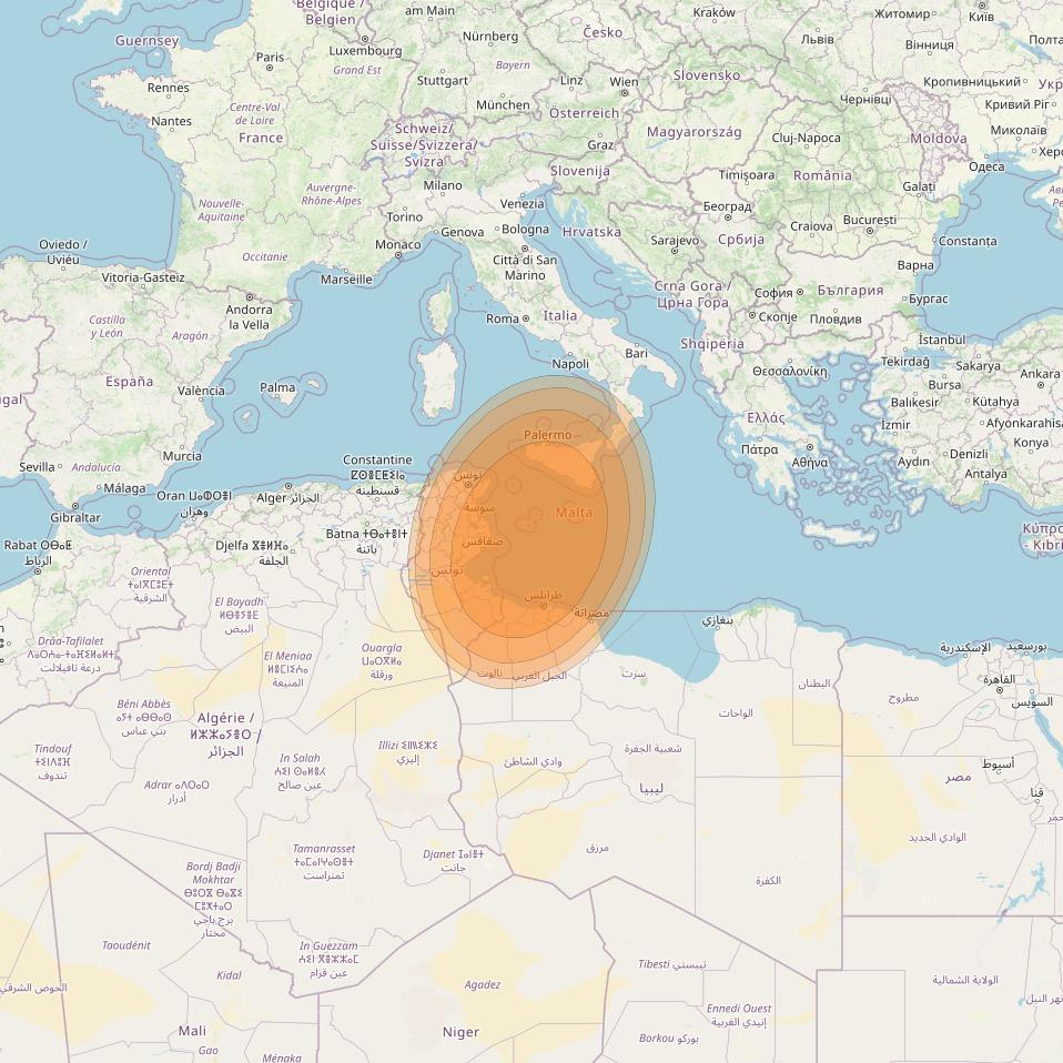 Thor 7 at 1° W downlink Ka-band Spot 14 beam coverage map