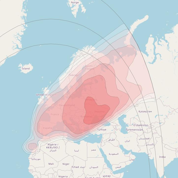 Thor 6 at 1° W downlink Ku-band K2 Beam coverage map