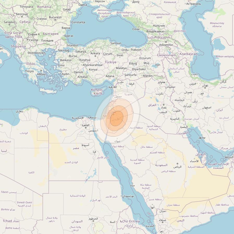 Arabsat 5C at 20° E downlink Ka-band Spot 01 beam coverage map