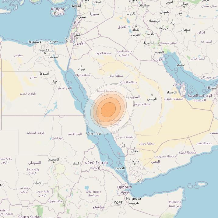 Arabsat 5C at 20° E downlink Ka-band Spot 03 beam coverage map