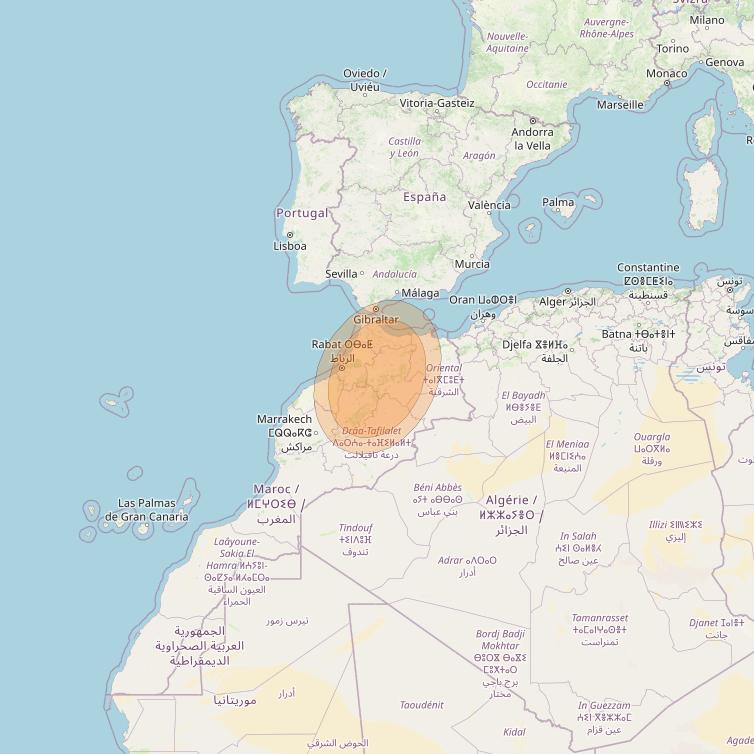 Al Yah 3 at 20° W downlink Ka-band Spot 02 User beam coverage map