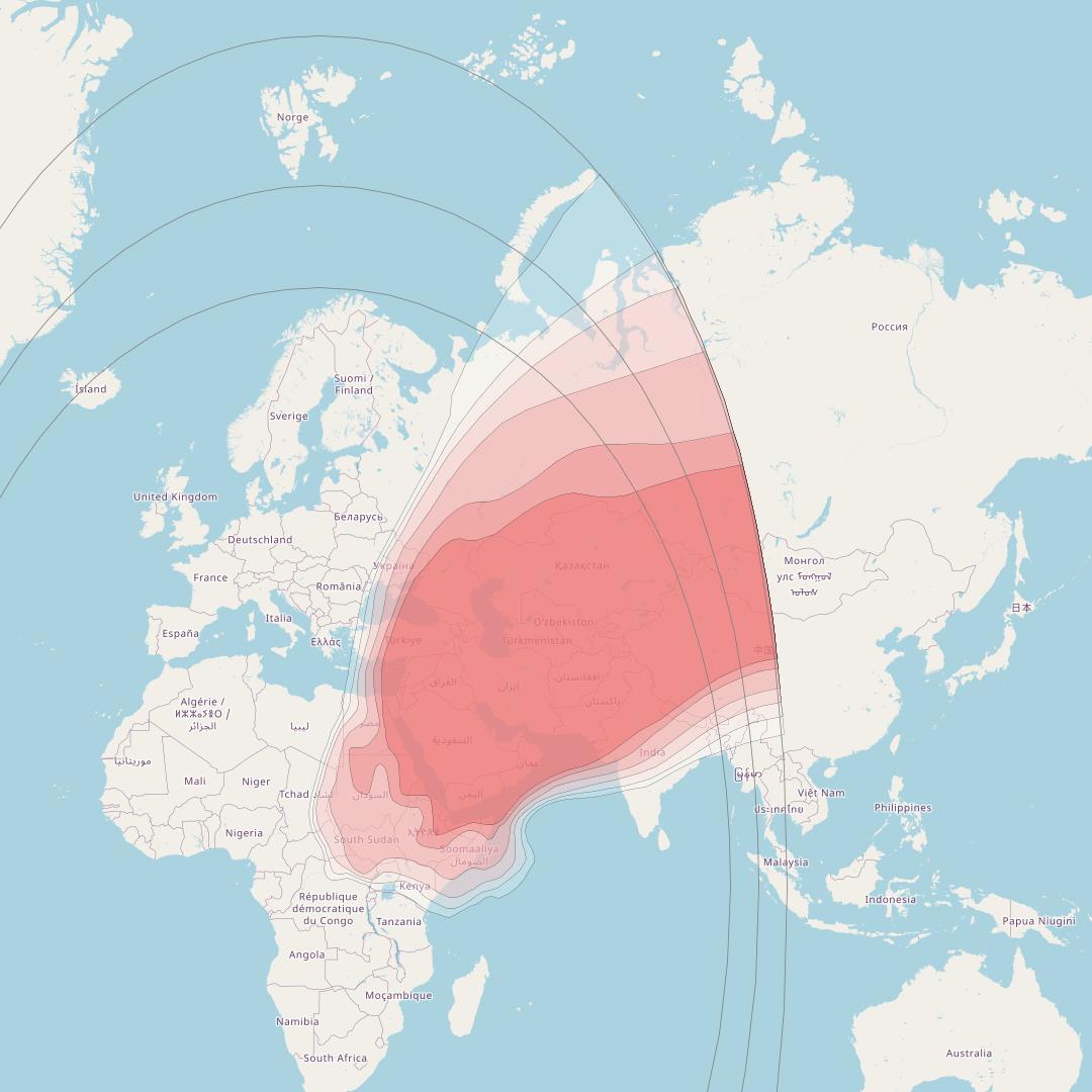 Eutelsat 21B at 21° E downlink Ku-band North East Africa/Asia beam coverage map