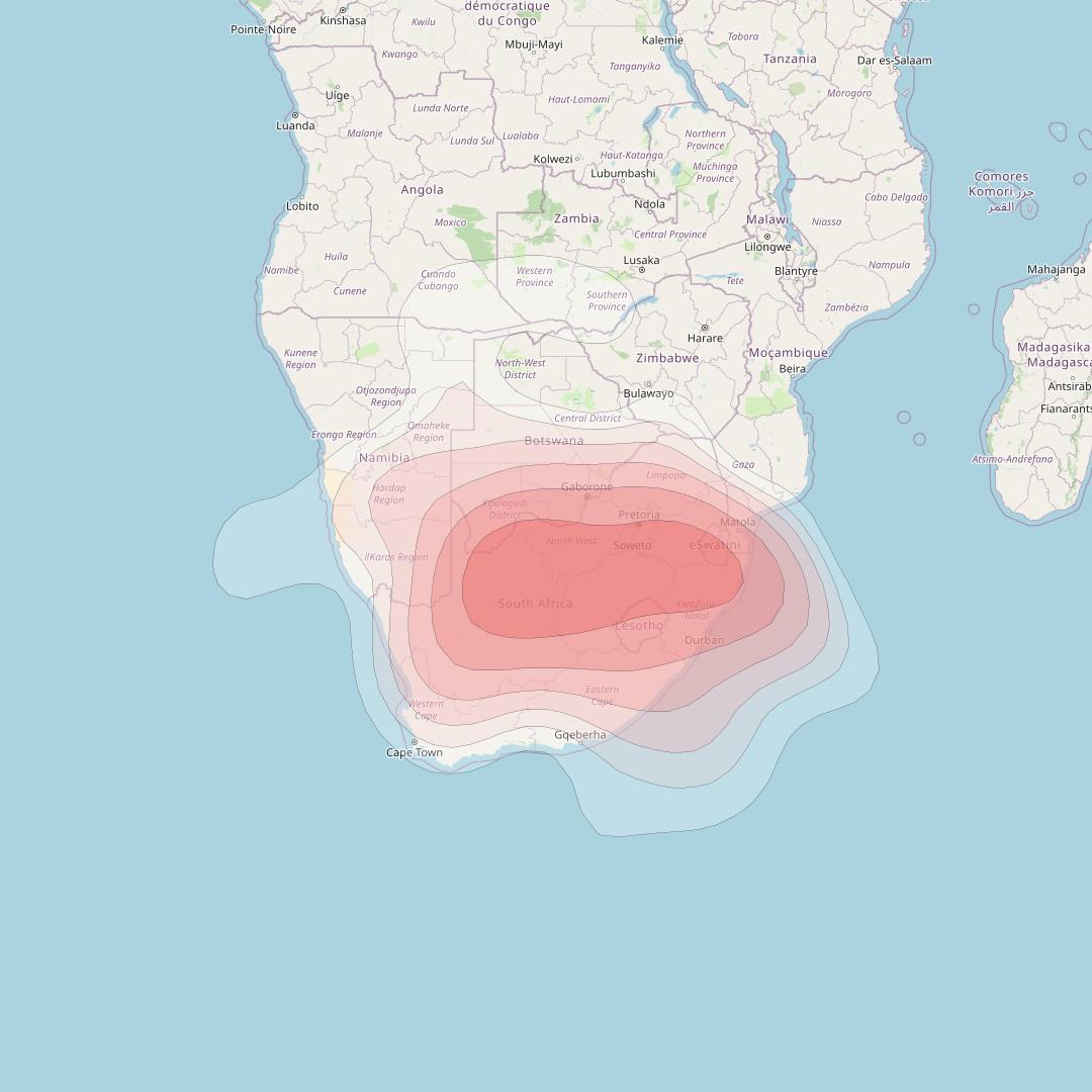 Astra 3B at 23° E downlink Ku-band South Africa beam coverage map
