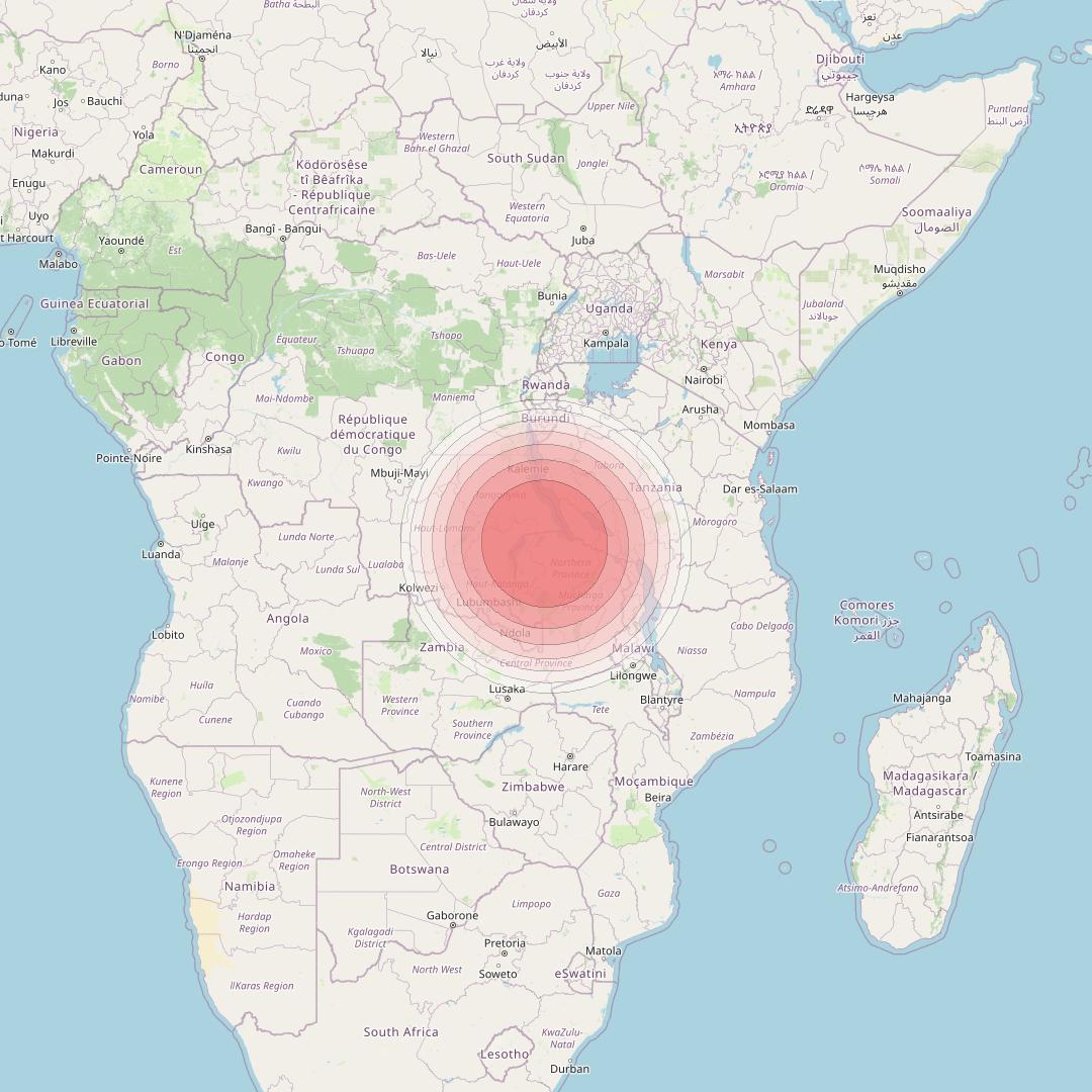 Angosat 2 at 23° E downlink Ku-band S13 Spot beam coverage map