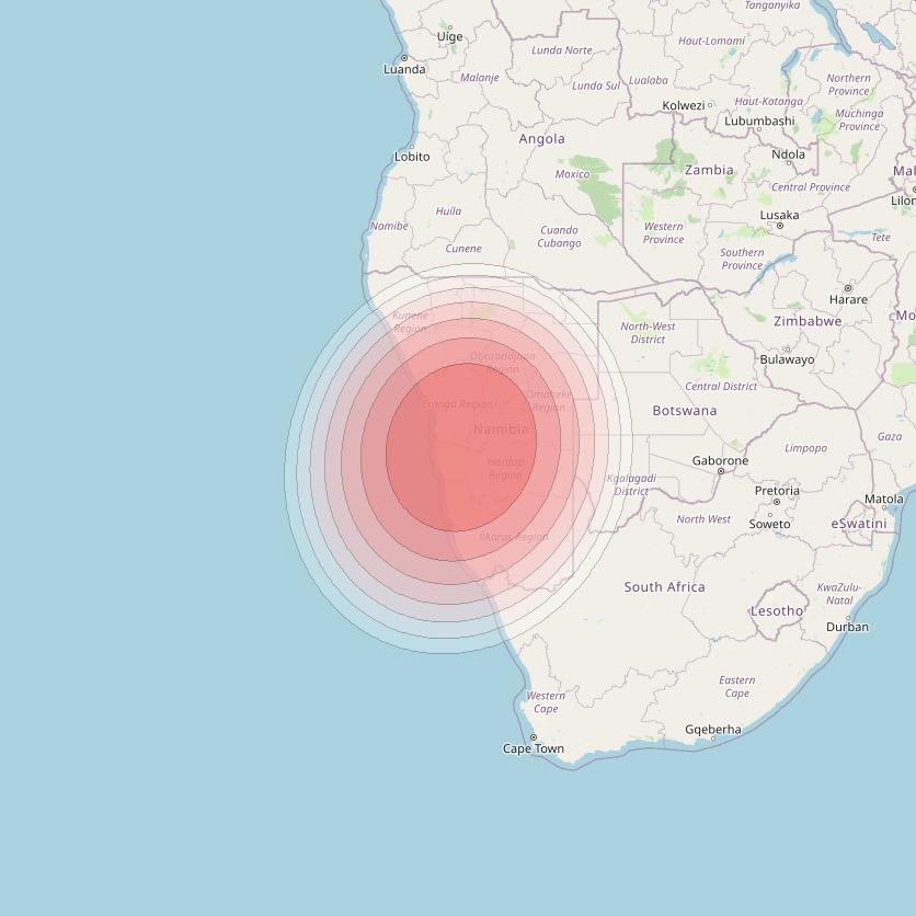 Angosat 2 at 23° E downlink Ku-band S20 Spot beam coverage map