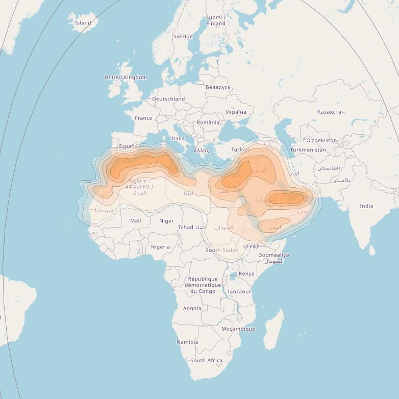 Es'hail 1 at 25° E downlink Ka-band MENA beam coverage map