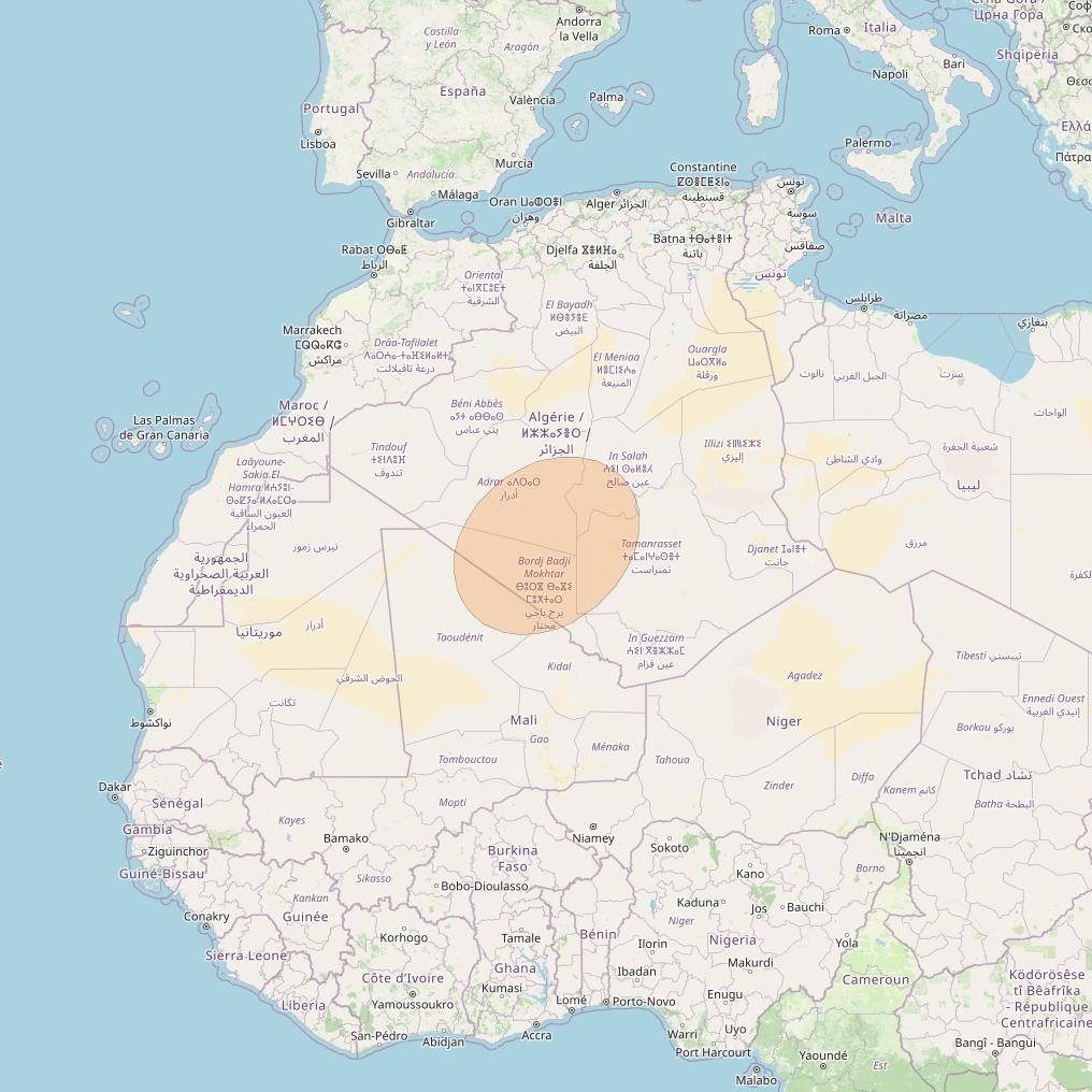 AlComSat 1 at 25° W downlink Ka-band S02 Spot beam coverage map