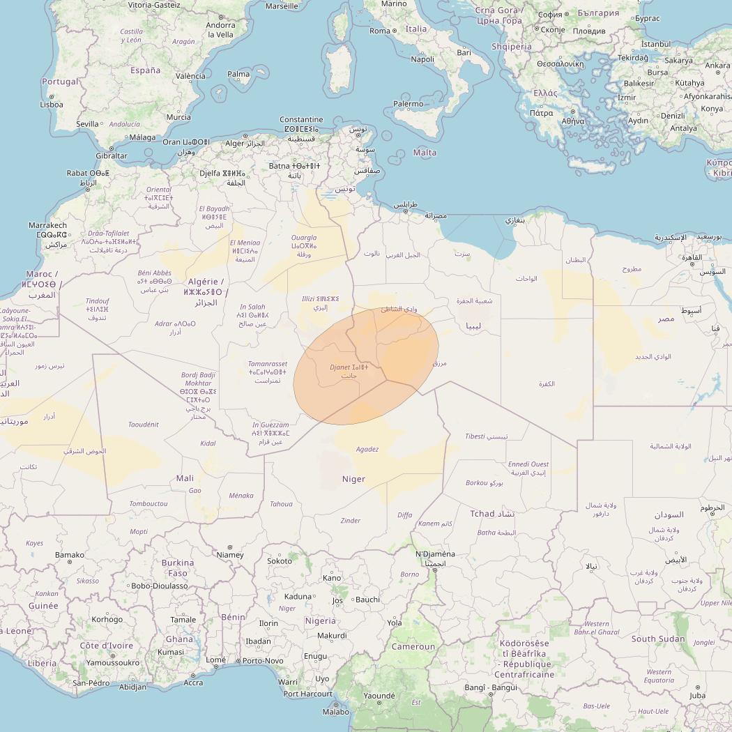 AlComSat 1 at 25° W downlink Ka-band S06 Spot beam coverage map