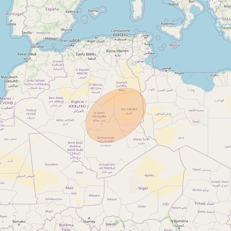 AlComSat 1 at 25° W downlink Ka-band S08 Spot beam coverage map