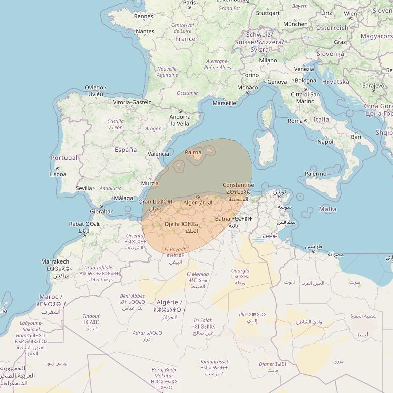 AlComSat 1 at 25° W downlink Ka-band S09 Spot beam coverage map