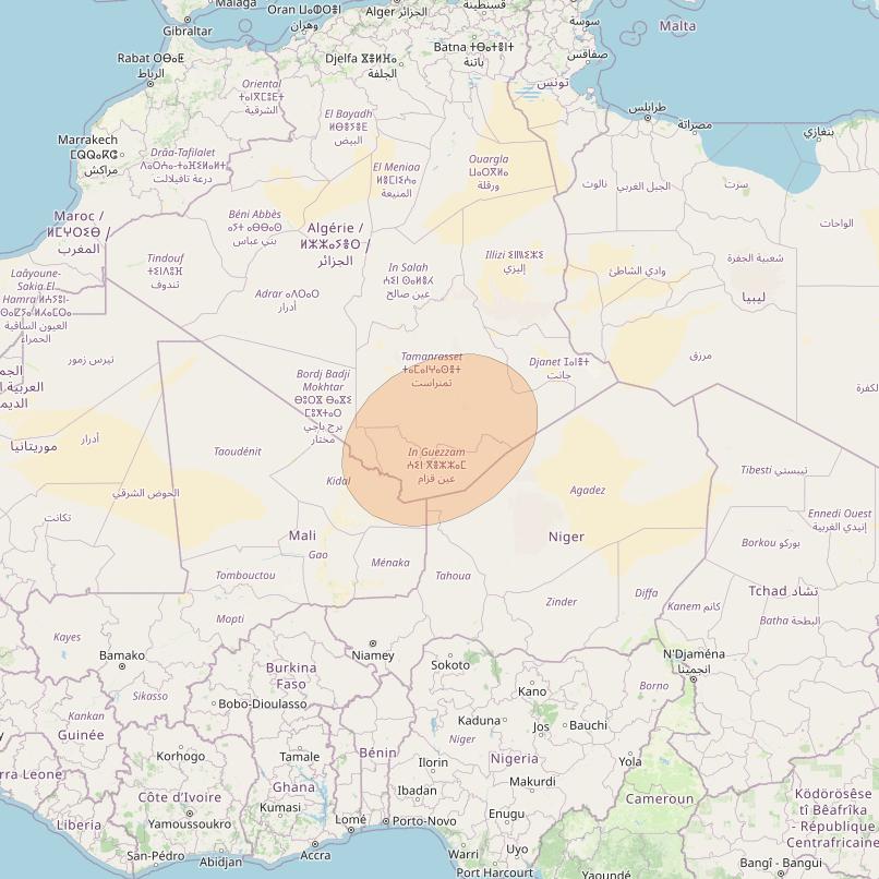 AlComSat 1 at 25° W downlink Ka-band S10 Spot beam coverage map