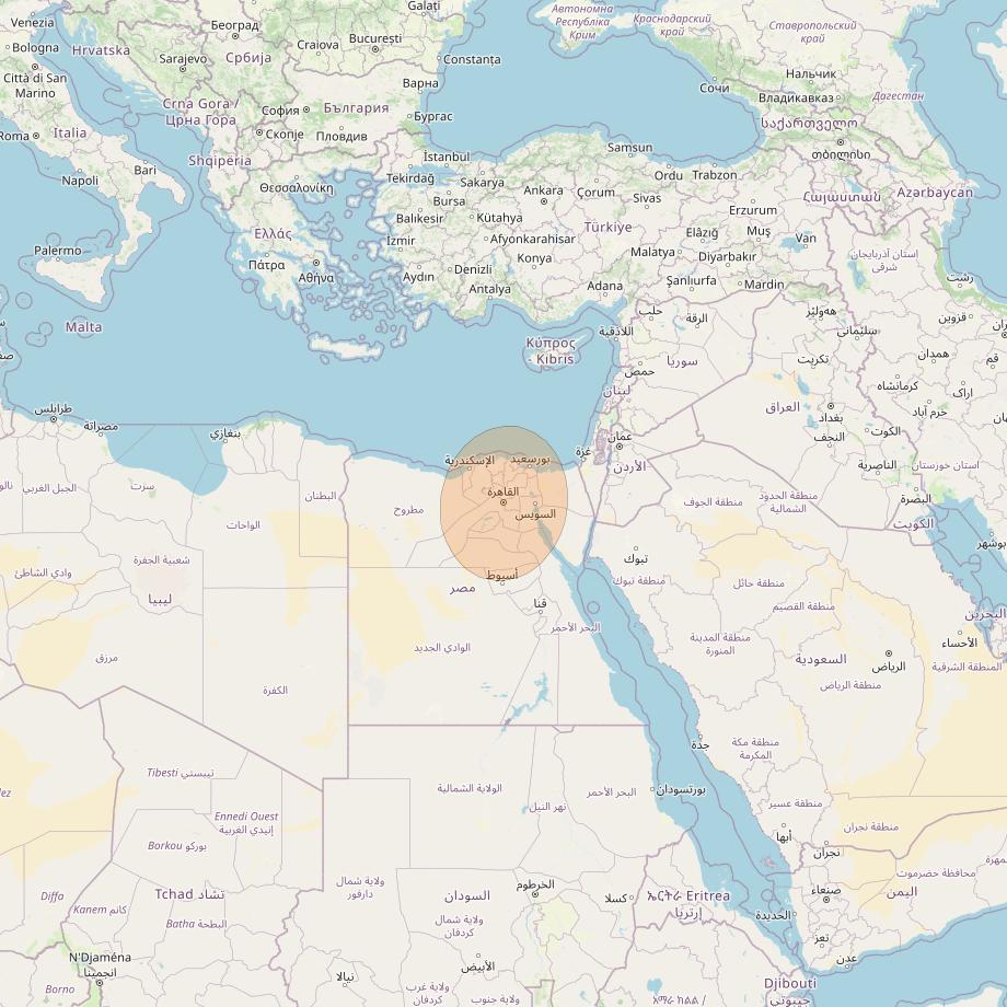 BADR 7 at 26° E downlink Ka-band Spot08 User Spot beam coverage map