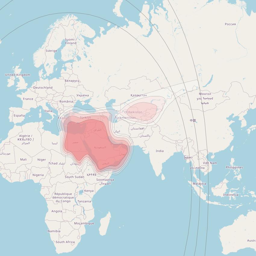 BADR 7 at 26° E downlink Ku-band Apx-30B East MENA beam coverage map