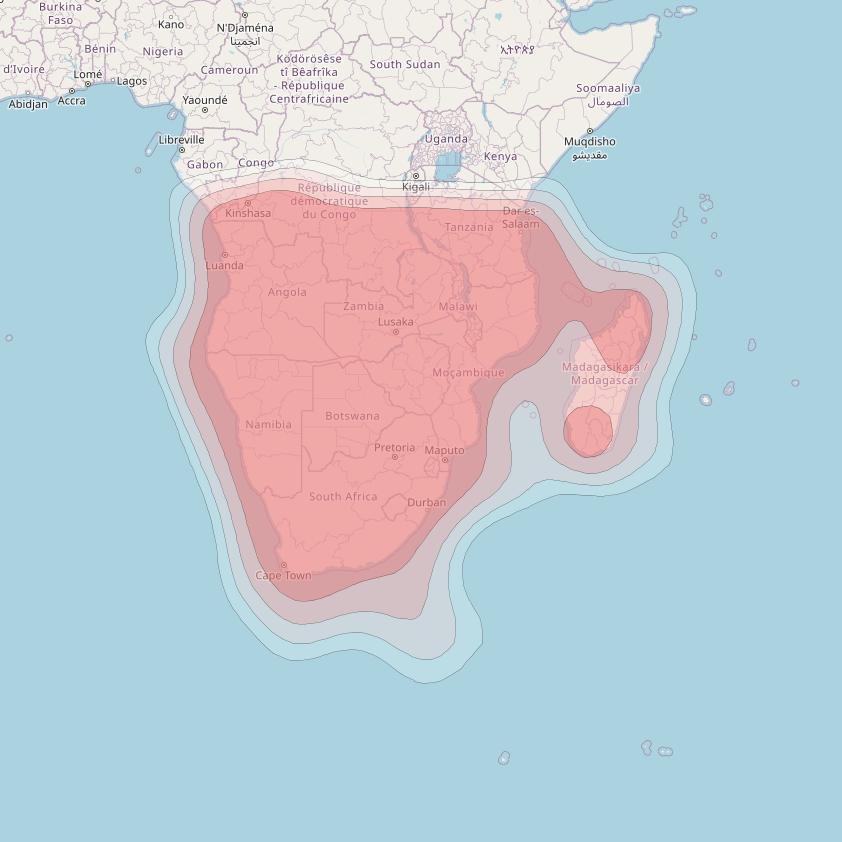 BADR 7 at 26° E downlink Ku-band FSS South Africa beam coverage map