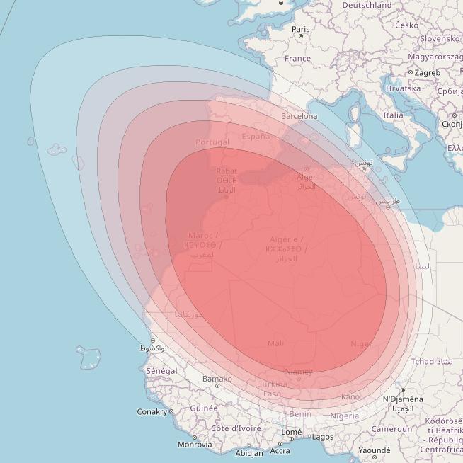 BADR 5 at 26° E downlink Ku-band Steerable (MAGHREB) BSS Beam coverage map