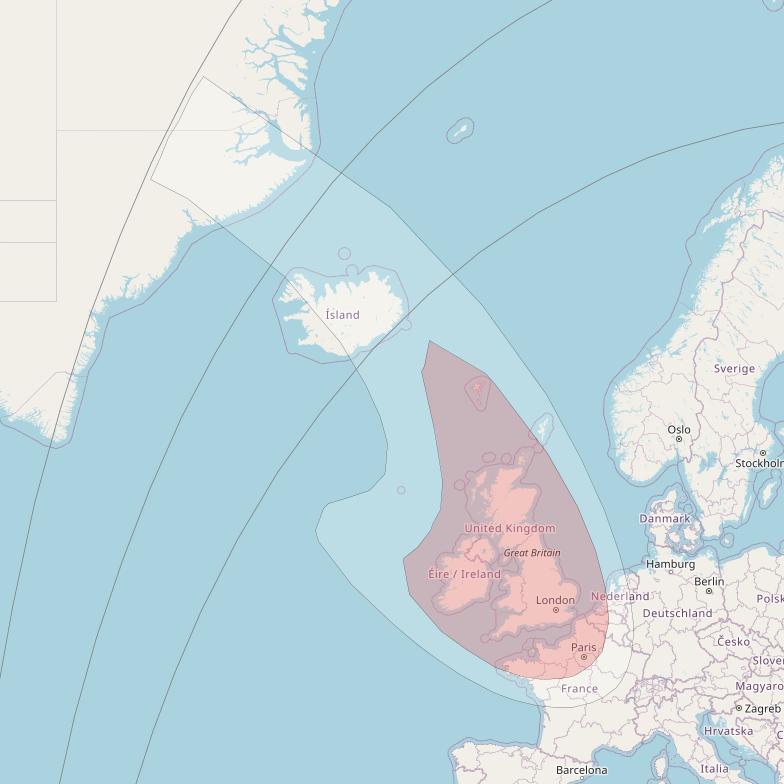 Astra 2G at 28° E downlink Ku-band UK Spot beam coverage map