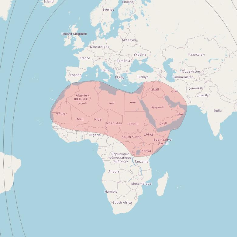 Arabsat 6A at 31° E downlink Ku-band BSS beam coverage map