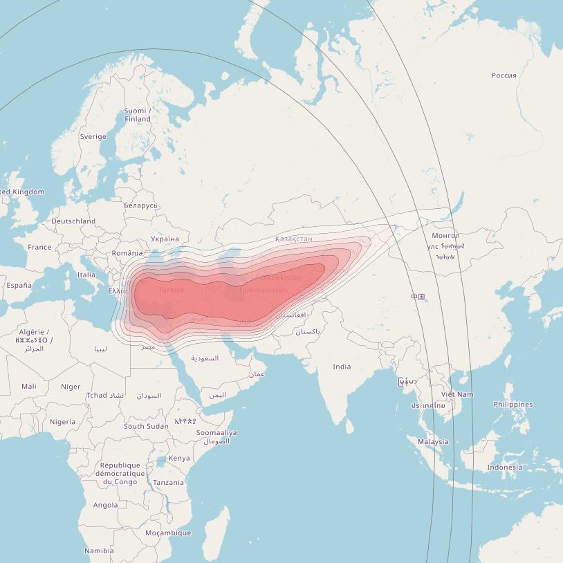 Turksat 5A at 31° E downlink Ku-band East beam coverage map