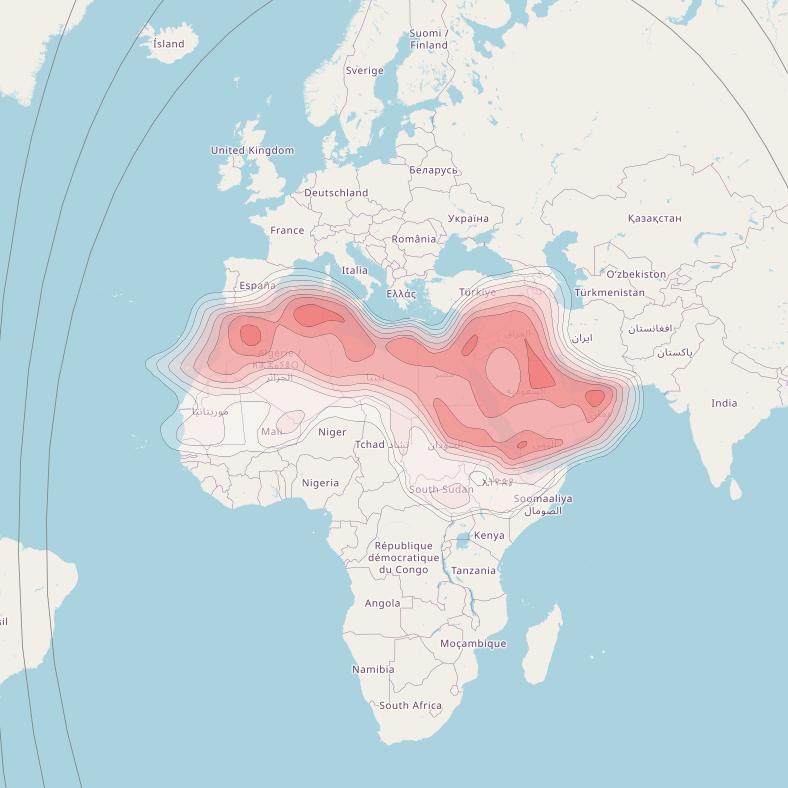 Arabsat 6A at 31° E downlink Ku-band FSS beam coverage map