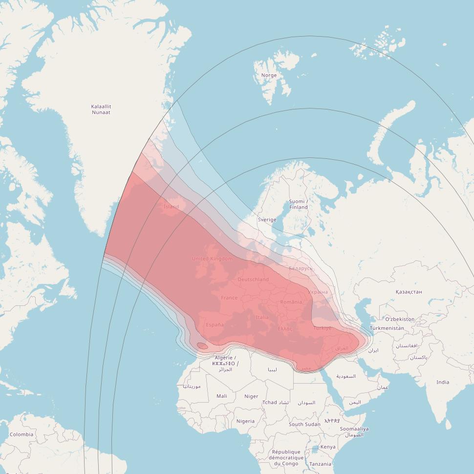 Turksat 5A at 31° E downlink Ku-band West 2 beam coverage map