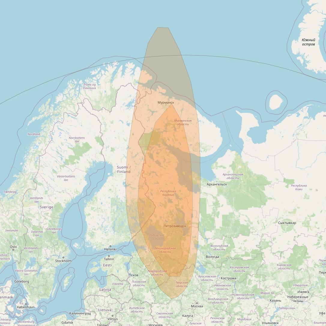 Express AMU1 at 36° E downlink Ka-band Spot 1 beam coverage map