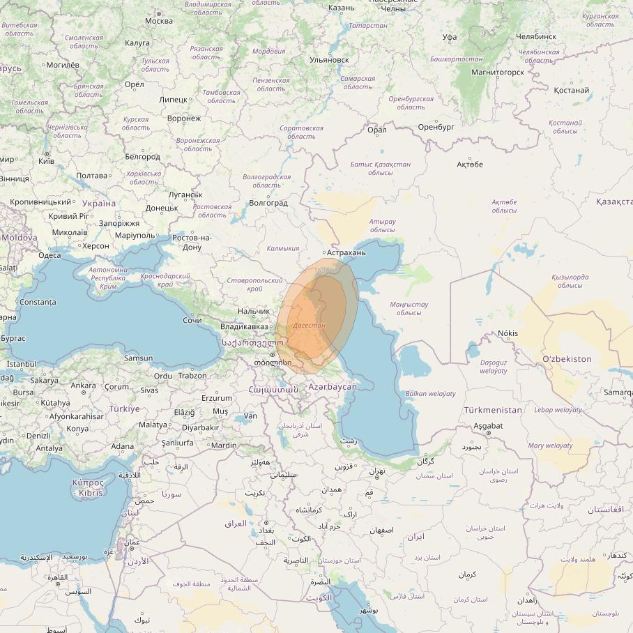 Express AMU1 at 36° E downlink Ka-band Spot 18 beam coverage map