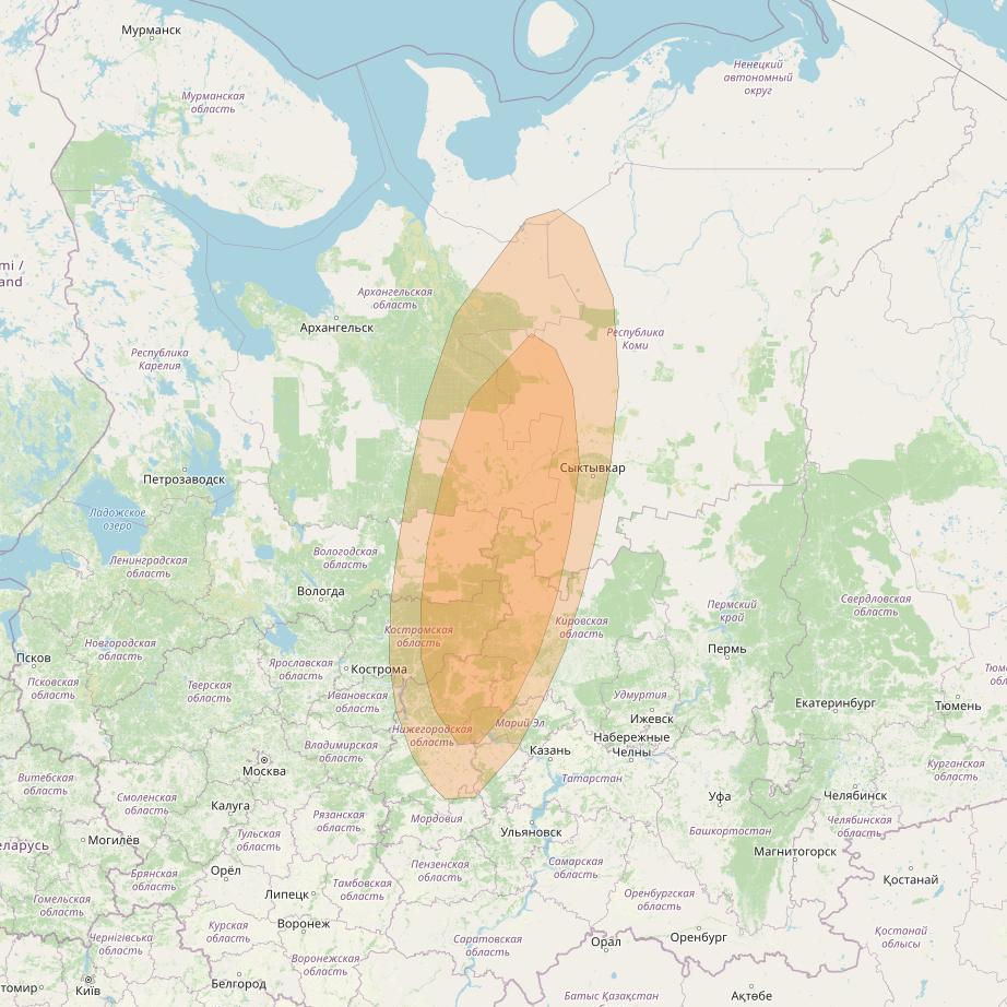 Express AMU1 at 36° E downlink Ka-band Spot 3 beam coverage map