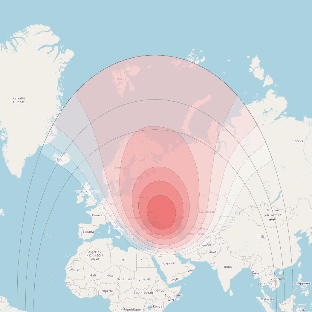 Eutelsat 36B at 36° E downlink Ku-band Steerable Beam coverage map