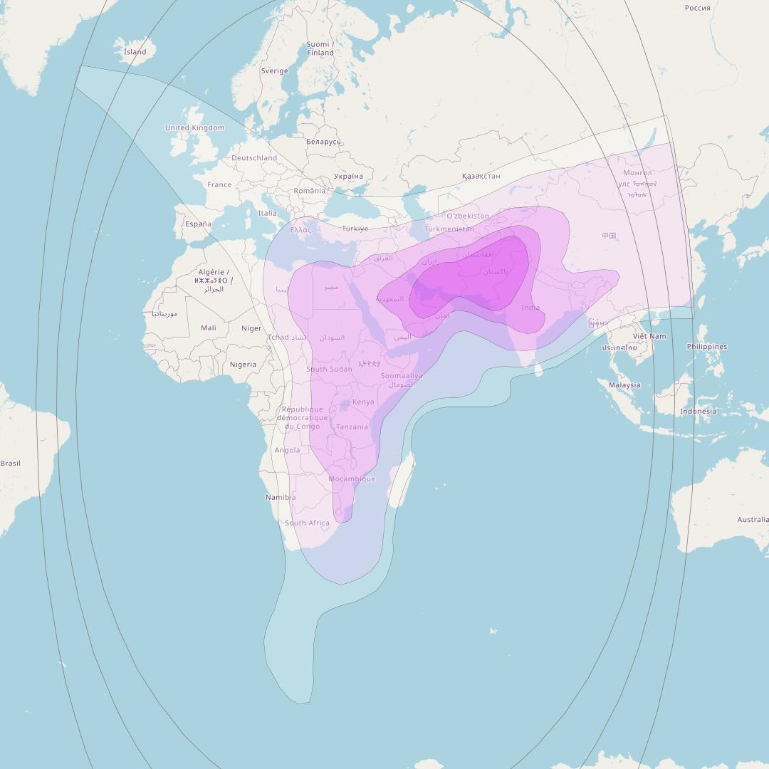 Paksat-1R at 38° E downlink C-band High Power beam coverage map