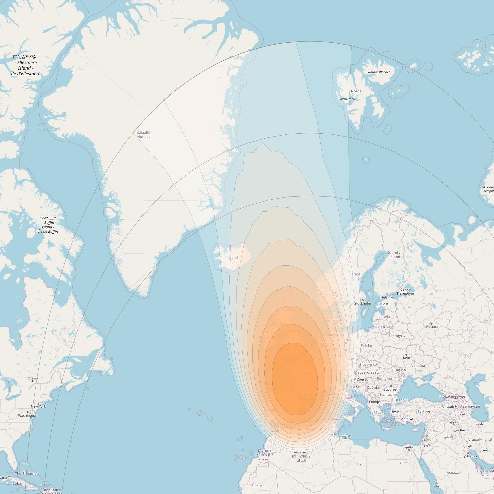 Eutelsat 3B at 3° E downlink Ka-band Spot 4 beam coverage map