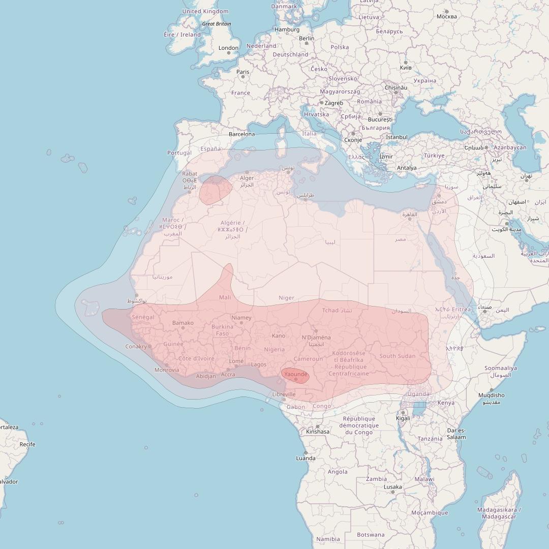 Rascom 1R at 3° E downlink Ku-band Northern beam coverage map