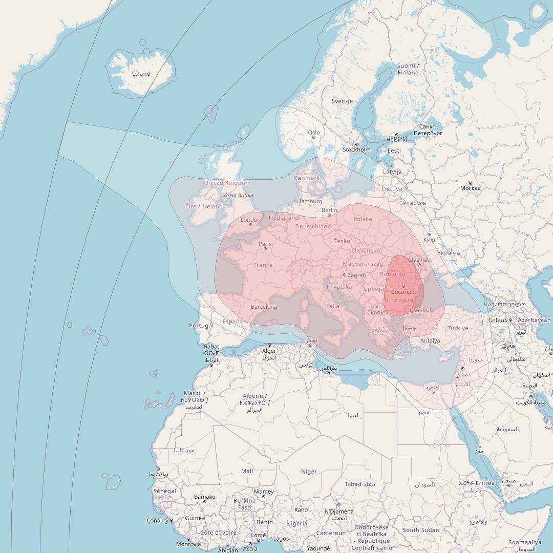 Express AM7 at 40° E downlink Ku-band Fixed 2 beam coverage map